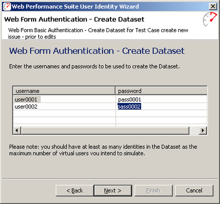 Authentication Wizard - enter a few user identities