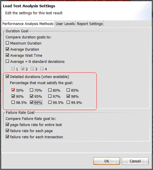 Enabling Detailed Page Durations in the Load Test Report Settings