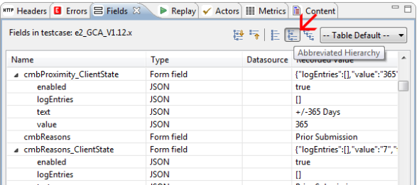 Fields View: Abbreviated Hierarcy mode