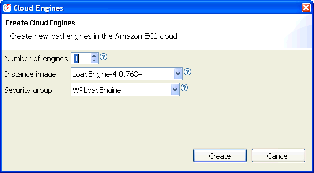 Screen for creating cloud engines