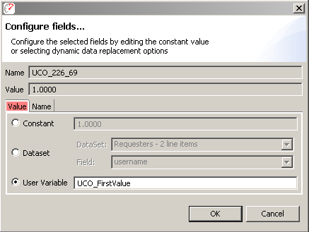 Configuring a field value variable