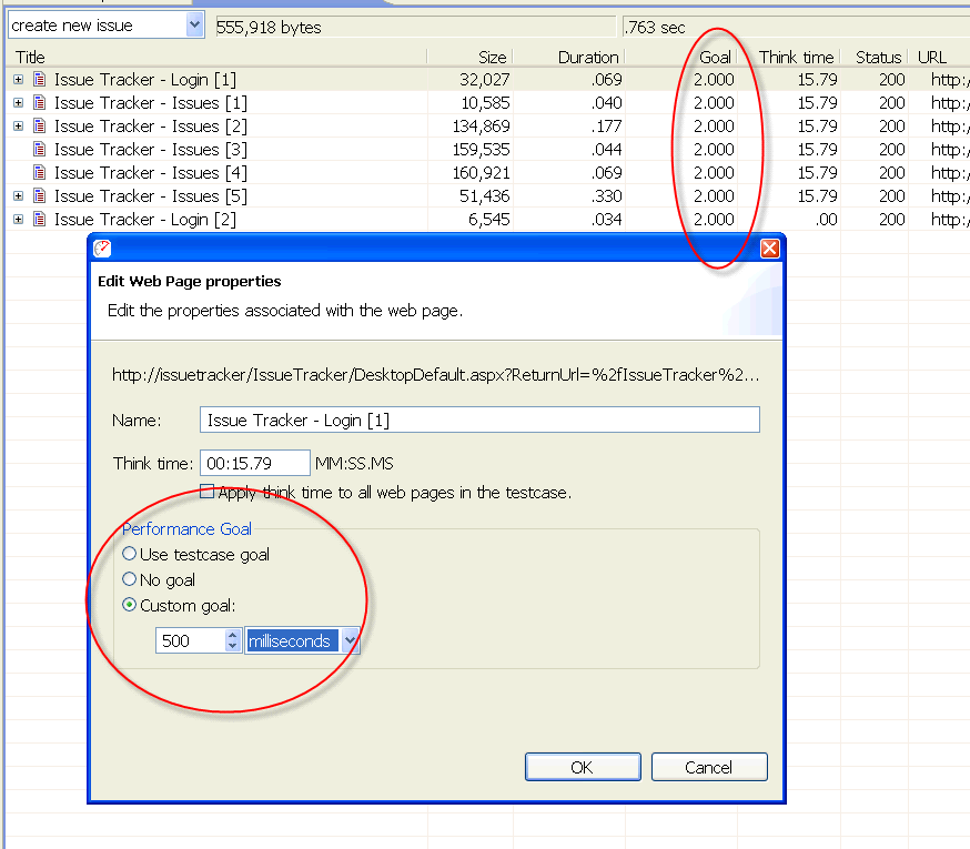 Picture of changing custom goal to 500 ms