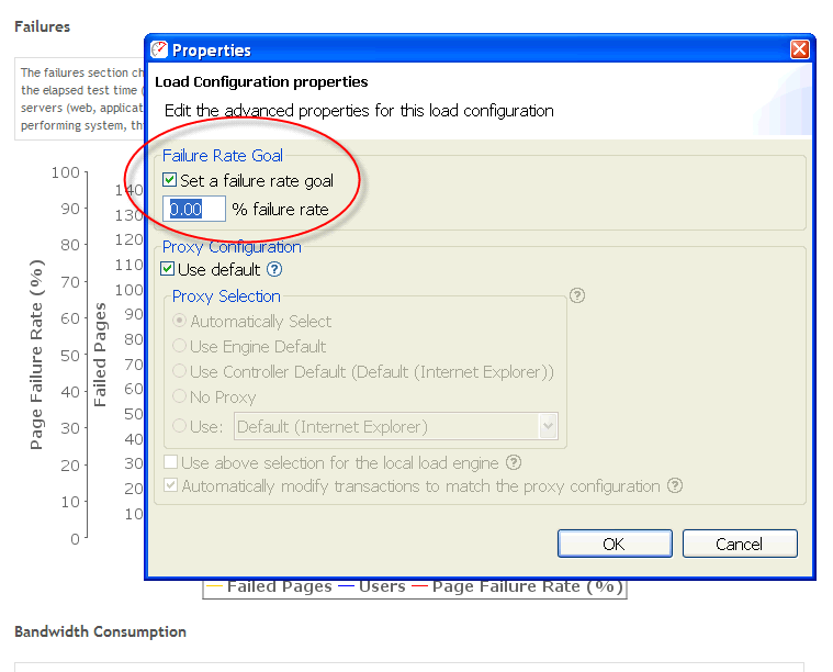 Picture of how to set failure rate goal in load configuration properties
