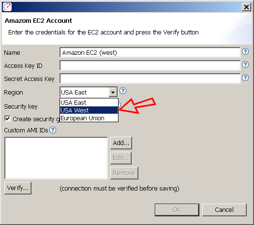 US-west region selection for cloud account