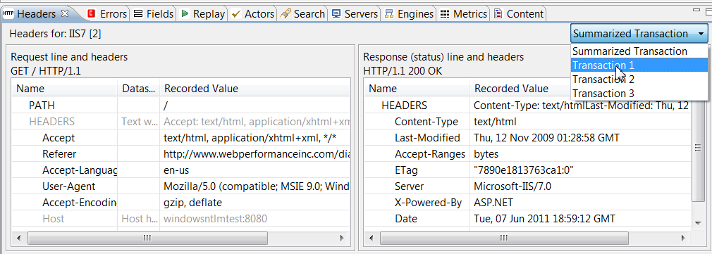 Headers View selecting CAN transactions