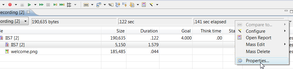 Opening the testcase editor properties