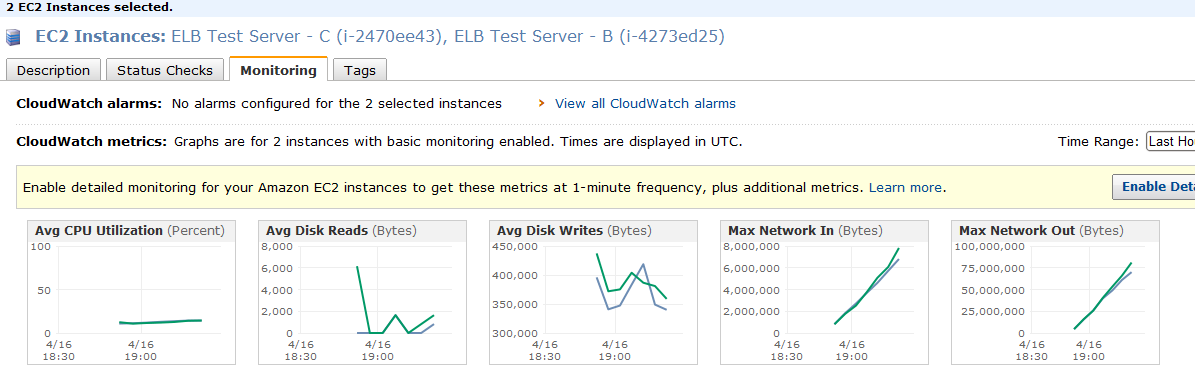 Utilization of two web server instances during a load test